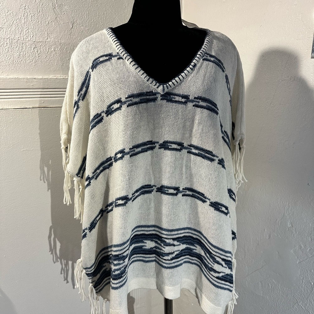 NWT Chaps V neck fringe sweater vest size L.